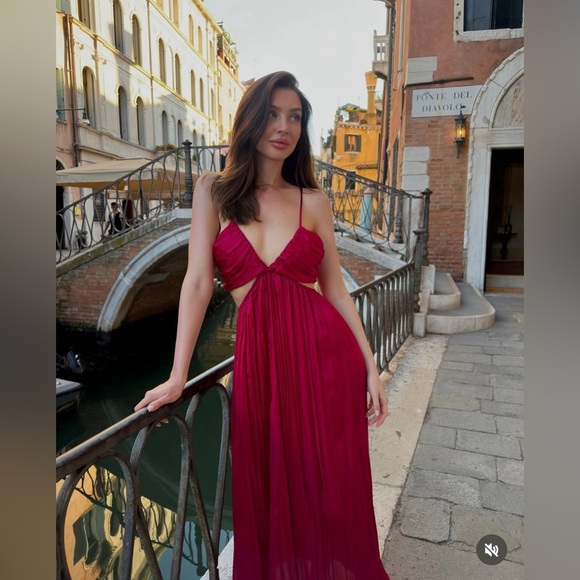 Zara dress maxi boho pleated satin flowy summer vacation wedding evening - Picture 4 of 16